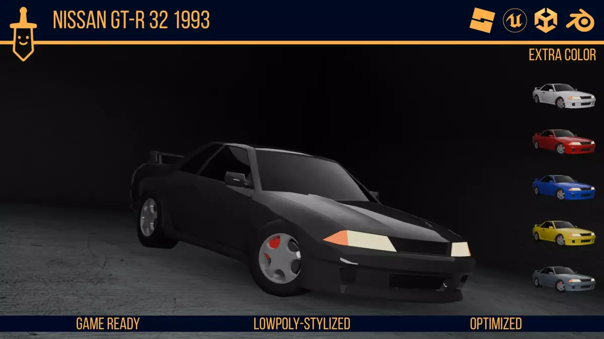 Stylized Nissan GTR 32 - Game Ready Free low-poly 3D model