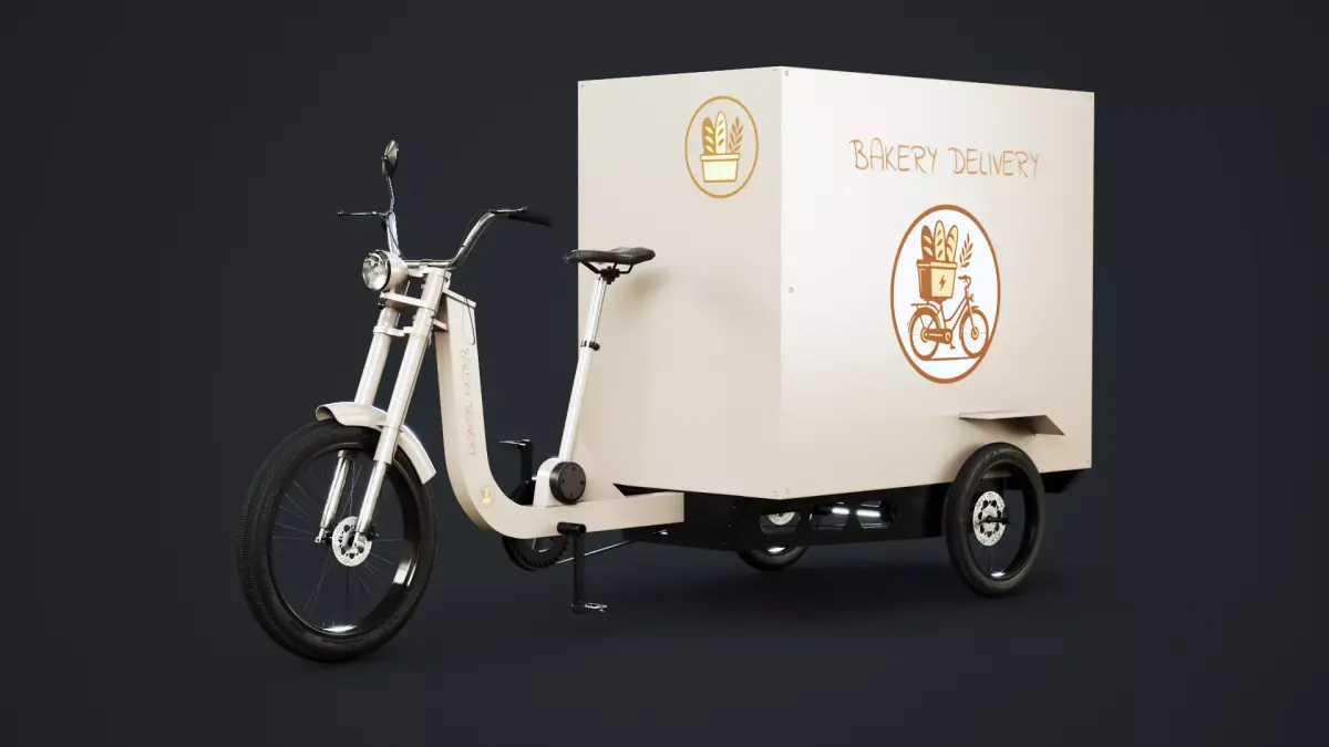 Electric Cargo Tricycle Delivery Bicycle - Bakery Delivery Low-poly 3D model
