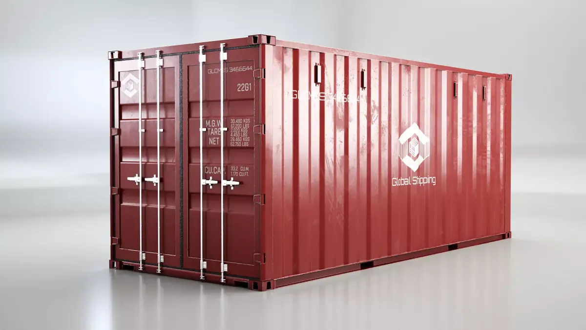 Intermodal Shipping Container 20-foot-long - Red Low-poly 3D model