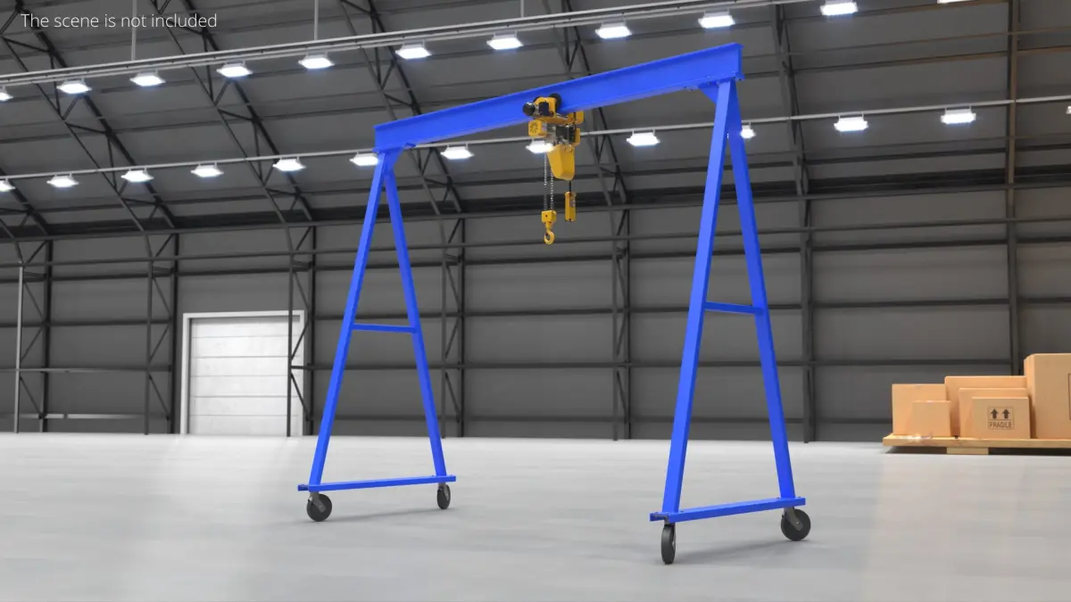 2 Ton Manual Drive Overhead Gantry with Lifting Hook Blue 3D model