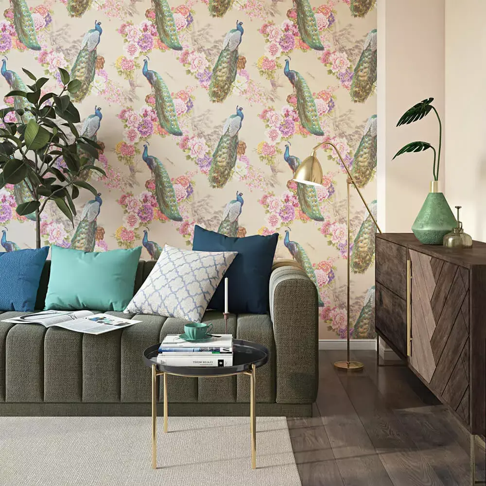 Peacock Garden Chinoiserie Wallpaper  Texture
