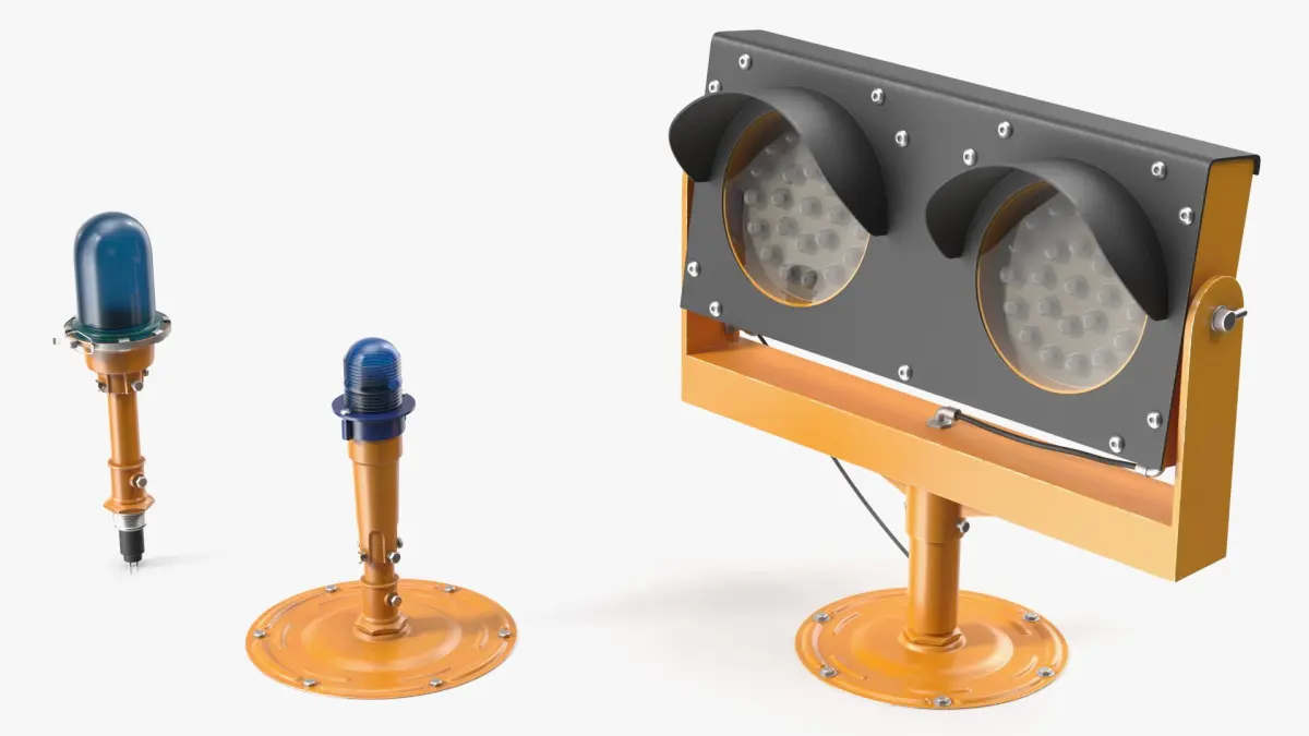 Runway Guidance Light Set with Beacons Yellow 3D model