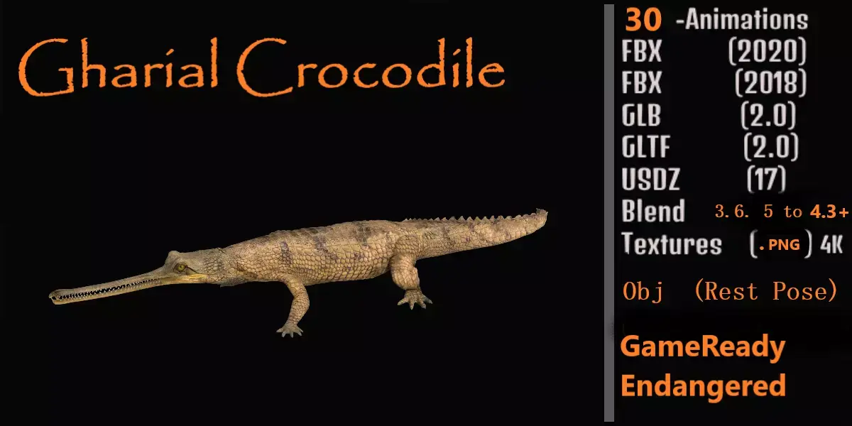 Gharial Gavial Crocodile Low-poly 3D model