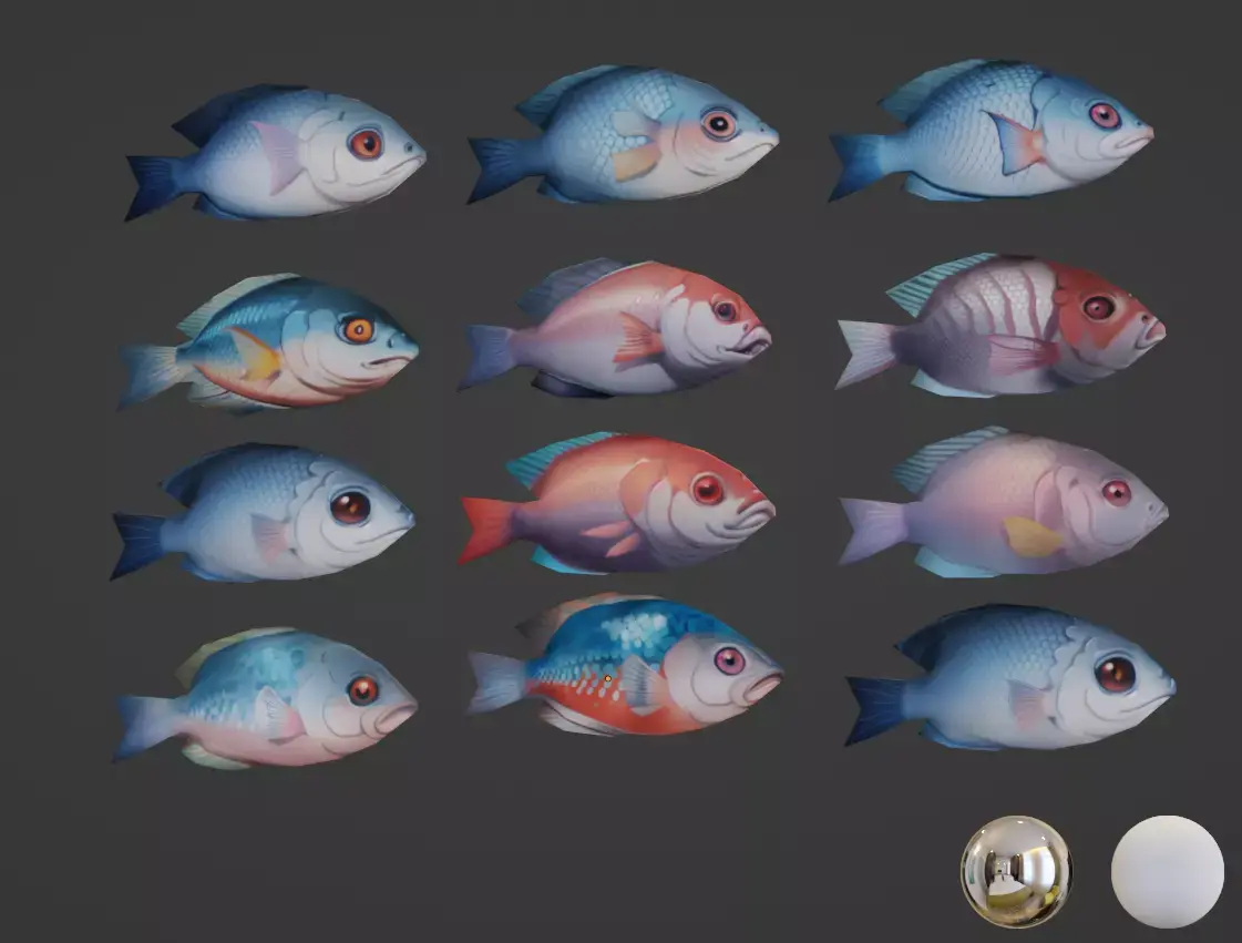 Stylized Fishes- Ai painted  Low-poly 3D model