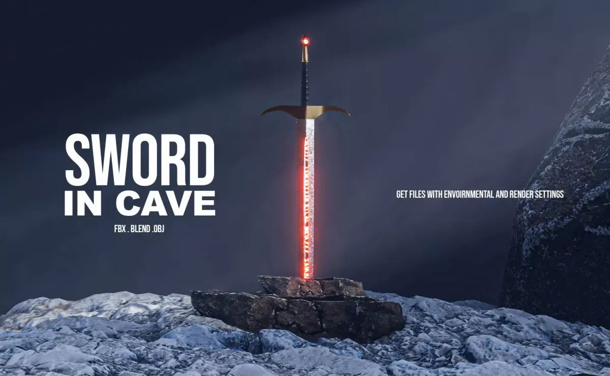 Sword in Cave Free low-poly 3D model