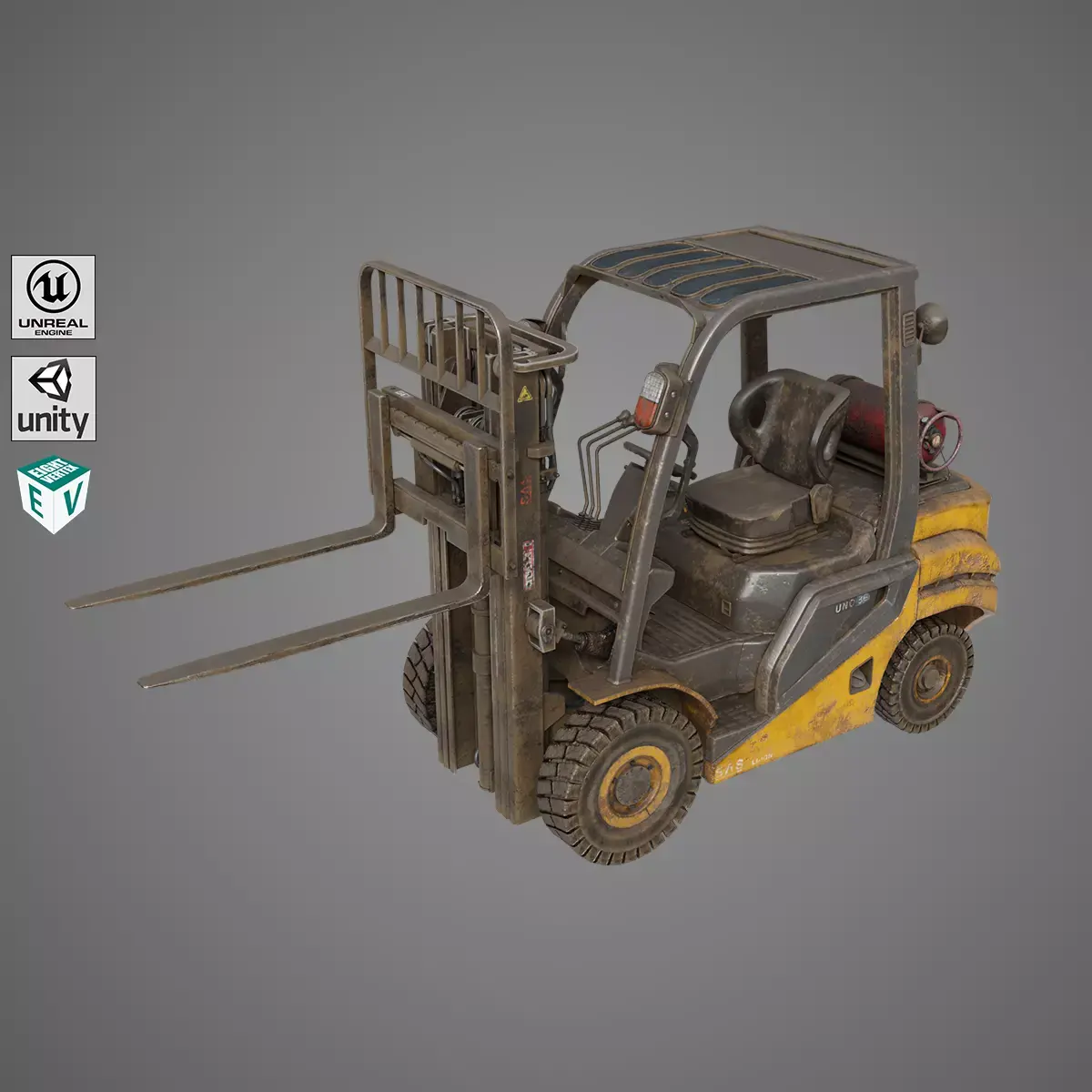 Forklift Truck 02 Old Dusty All PBR Unity UE Textures Low-poly 3D model