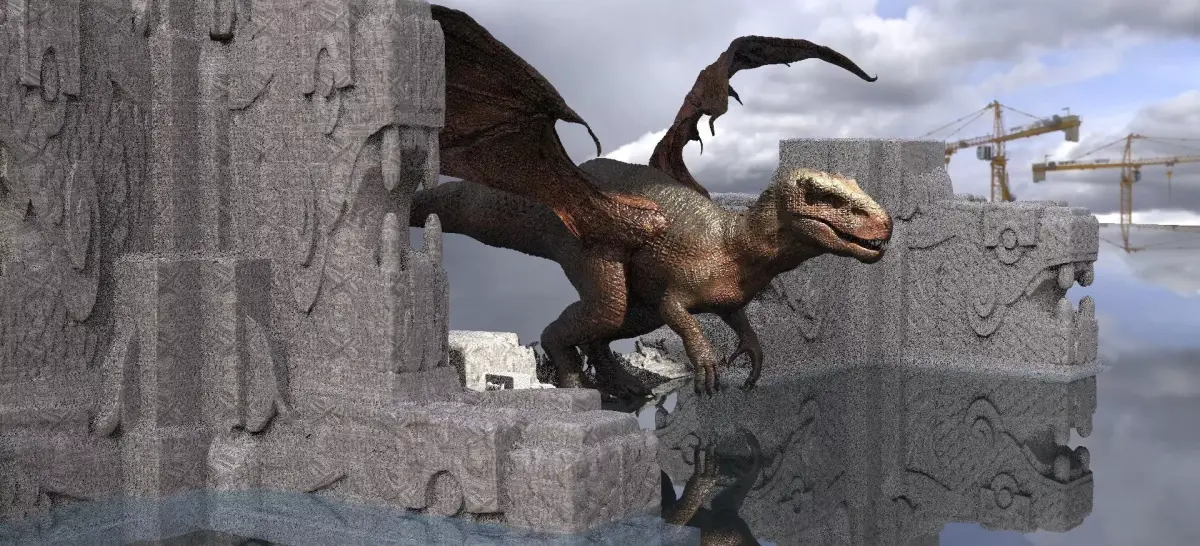 Ancient Jurassic Dragon with Mayan Temple Ruins 3D model