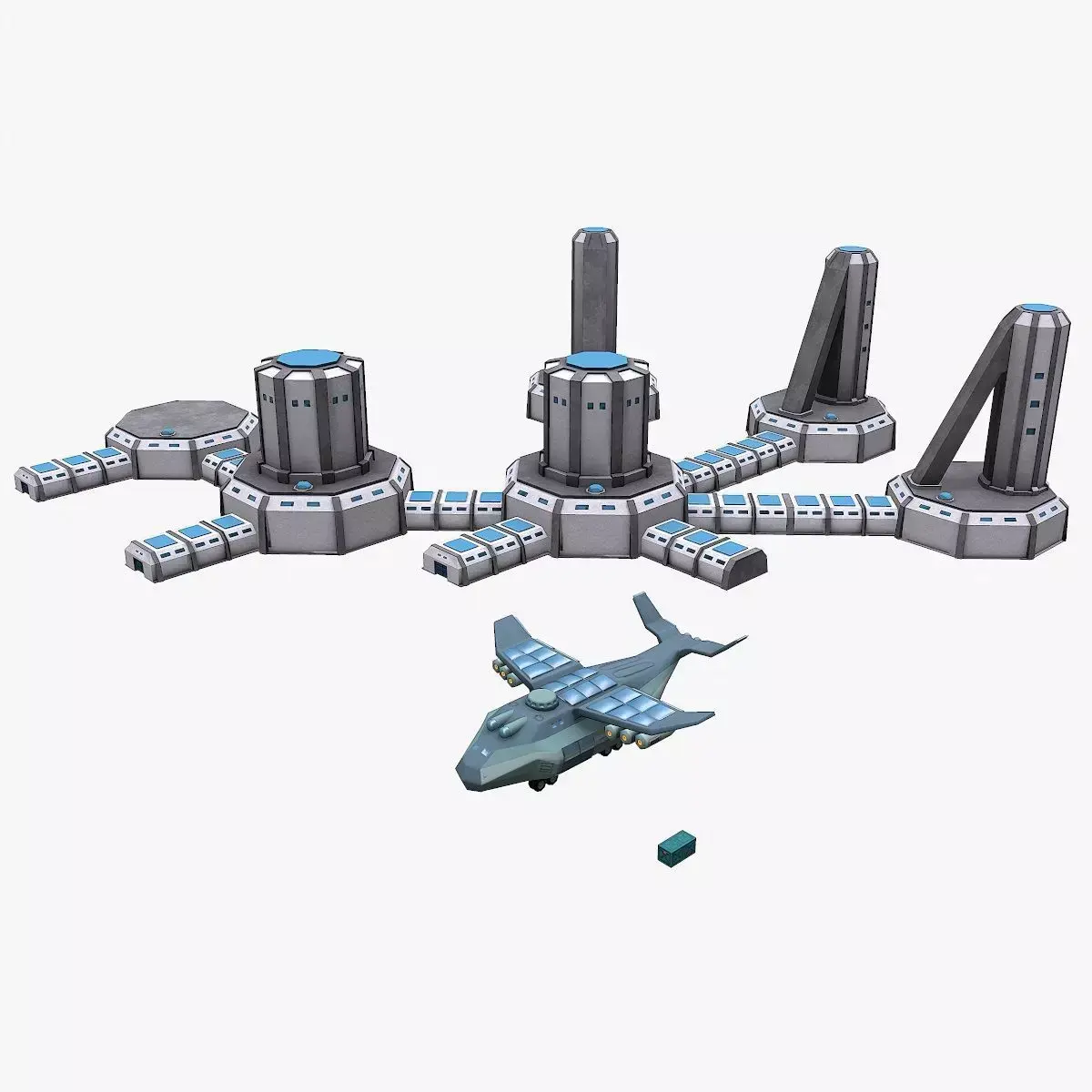 Space Factory and Cargo Spaceship Low-poly 3D model