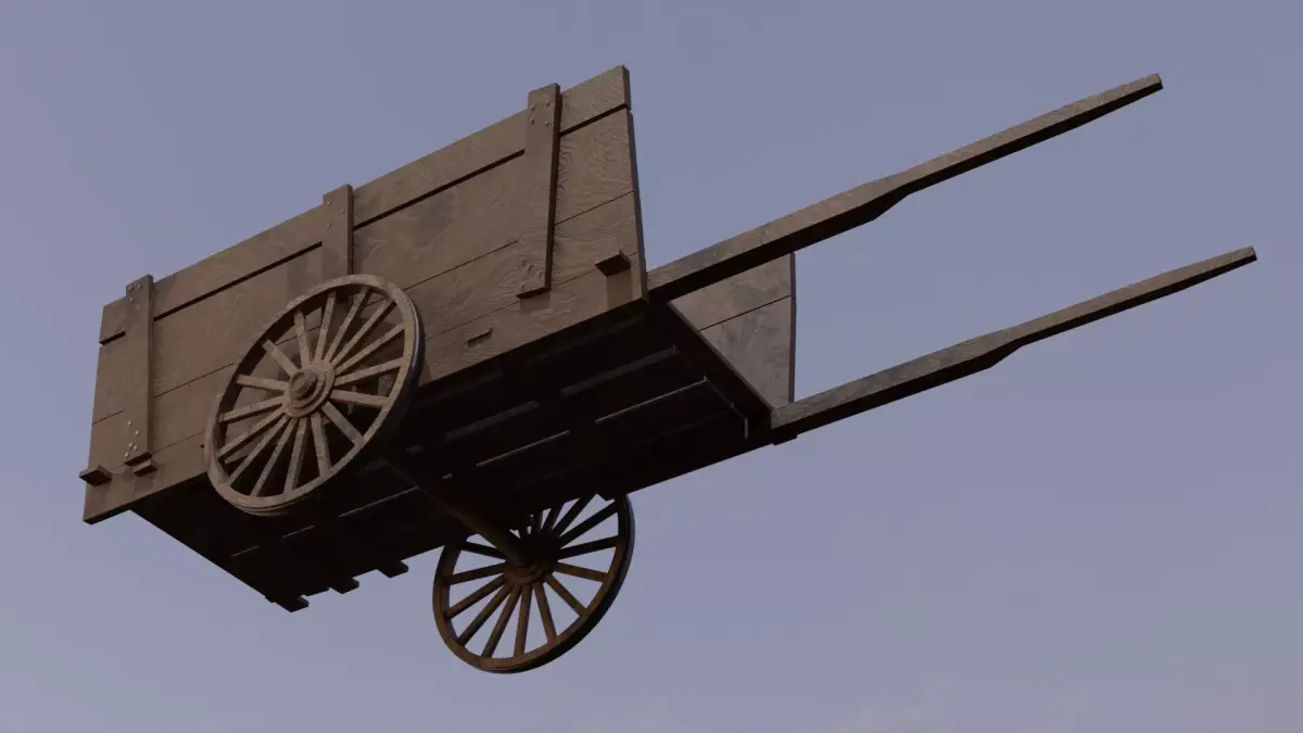  Mid Poly Wooden Wagon for games Low-poly 3D model