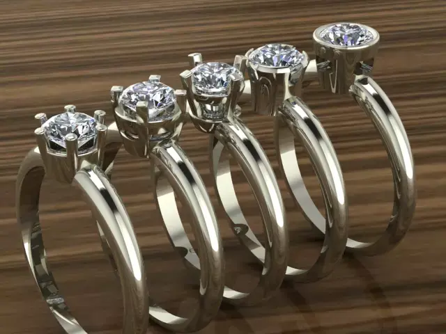 5 single stone solitaire rings 3D print model