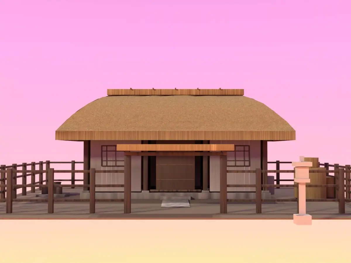 Korean Thatched Farmhouse Chogajip  Low-poly 3D model