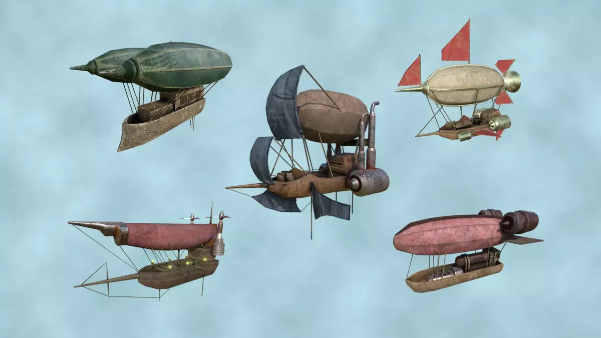 05 Steampunk Airship - Sci-Fi Aircraft Asset 3D Model Pack