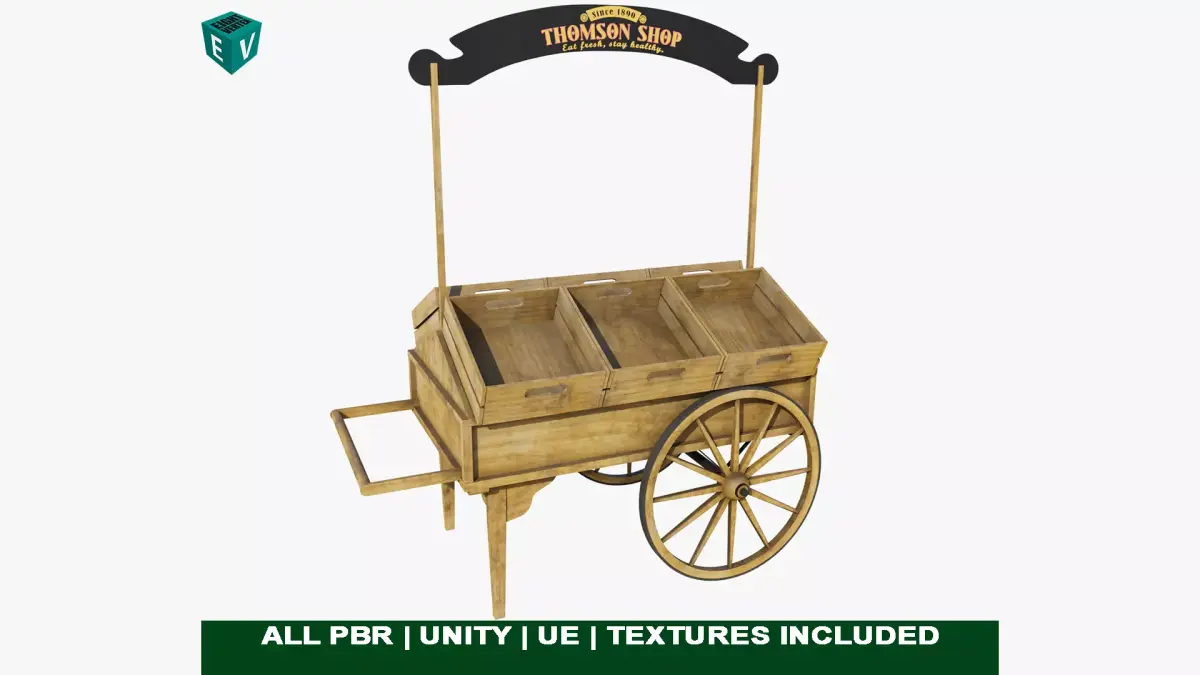 Wooden Wagon Cart07 All PBR Textures Included Low-poly 3D model