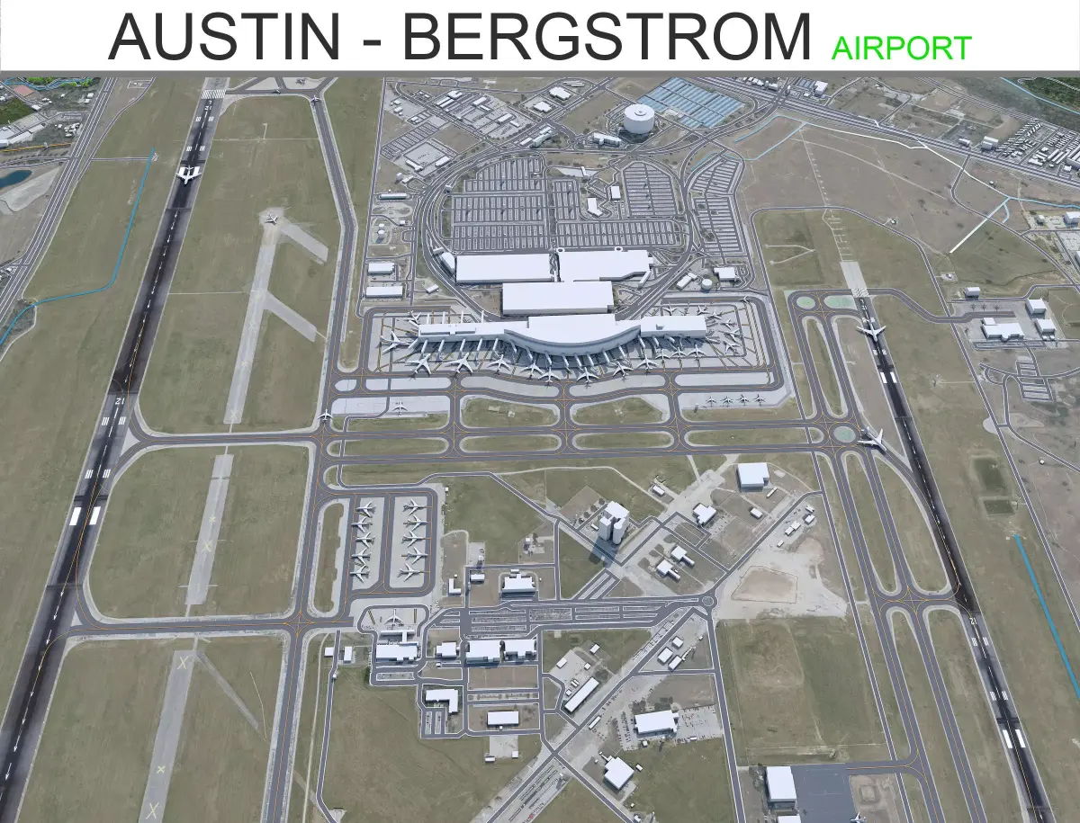 Austin Bergstrom Airport 8km Low-poly 3D model