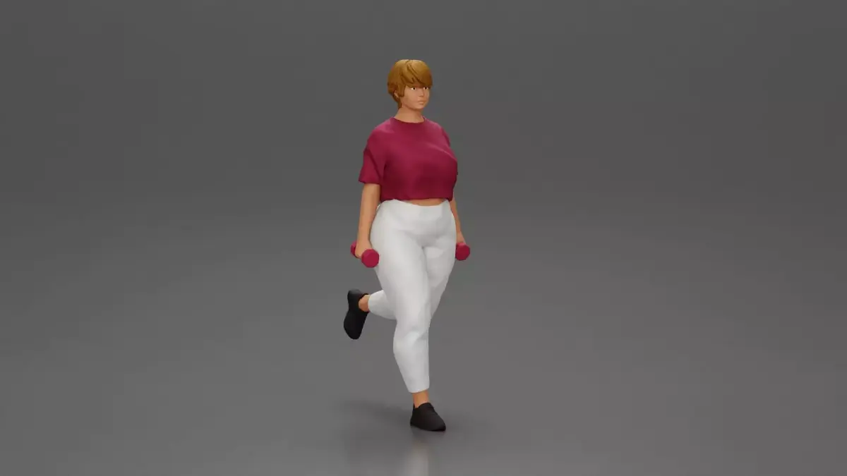 Fat girl training in the gym with dumbbells for leg workouts 3D print model