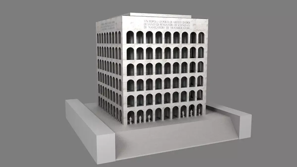 Palazzo della Civilta  Italiana - Square Colosseum  Low-poly 3D model