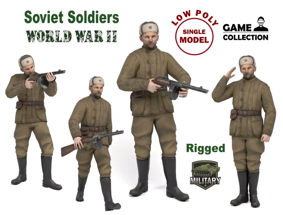 Soviet soldier Low-poly 3D model