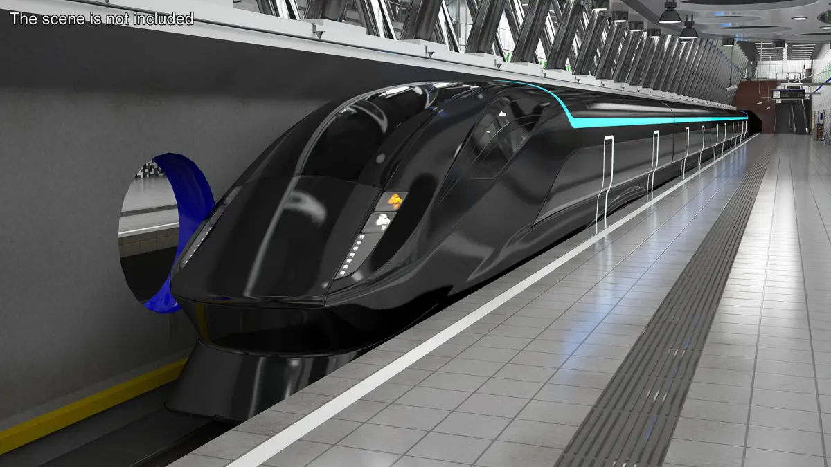 Futuristic Train with Cars Black 3D model