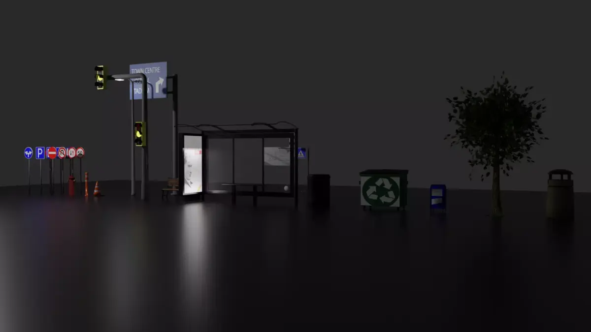 city objects Low-poly 3D model