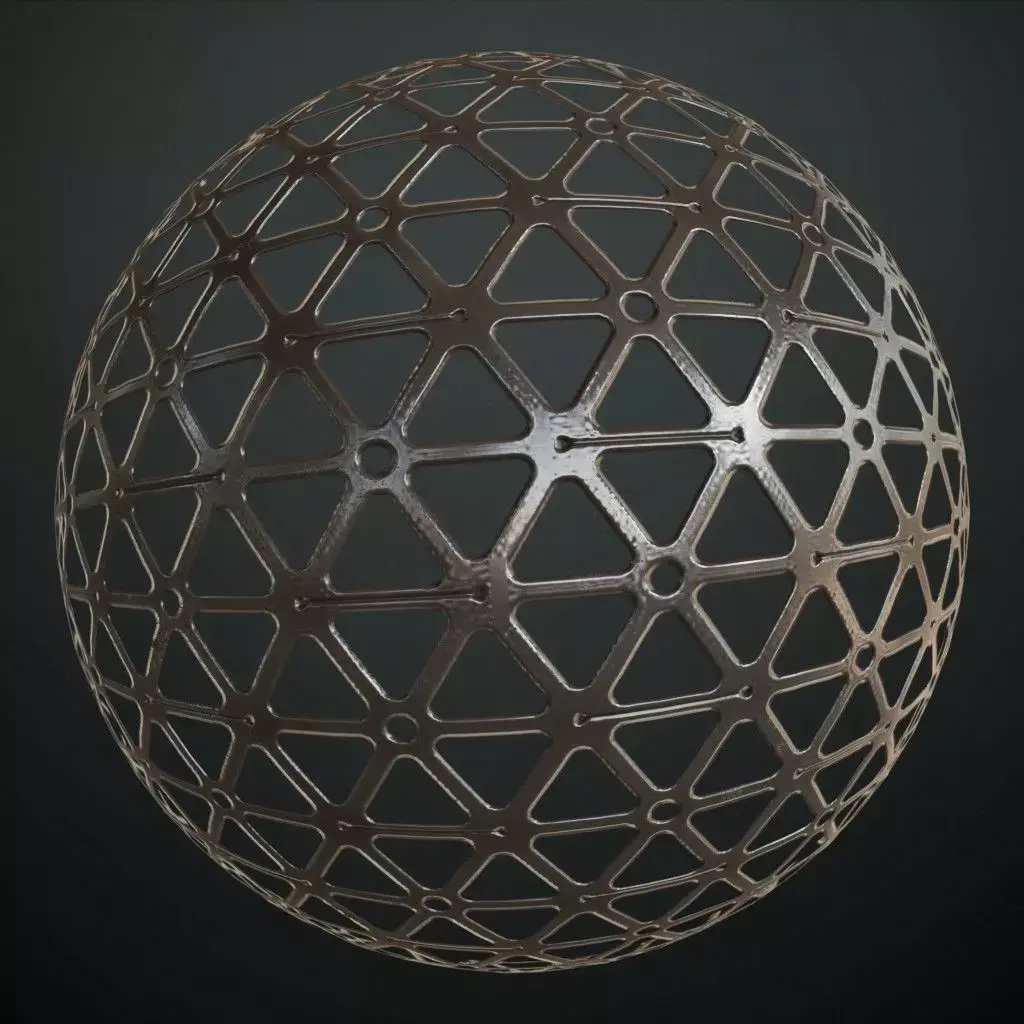 Triangular Geometric Metal Mesh Plate PBR Seamless Texture