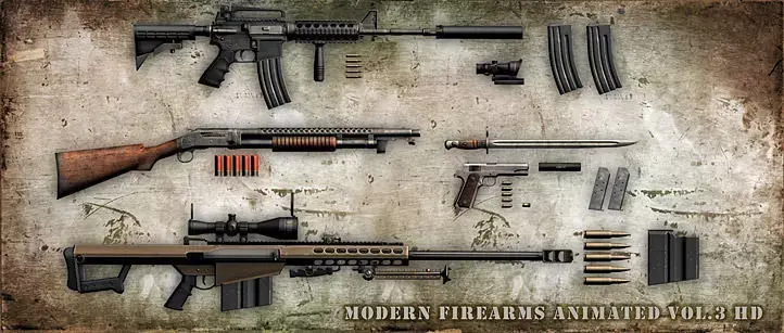 3DRT - Modern Firearms Animated HD Vol3 Low-poly 3D model