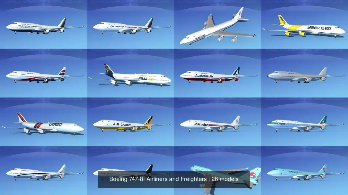 26 Boeing 747-8I Airliners and Freighters 3D Model Collection