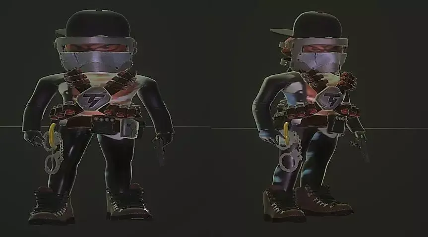 Gangster character wearing helmet and hat 3D model