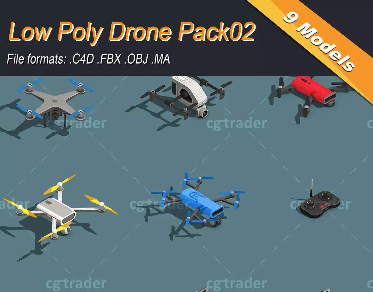 Low Poly Drone Isometric Icon Pack 02 Low-poly 3D model
