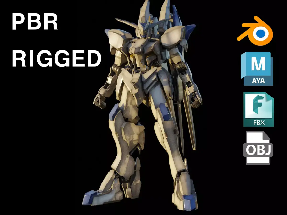 GUNDAM BAEL rigged with realistic texture blender maya Low-poly 3D model
