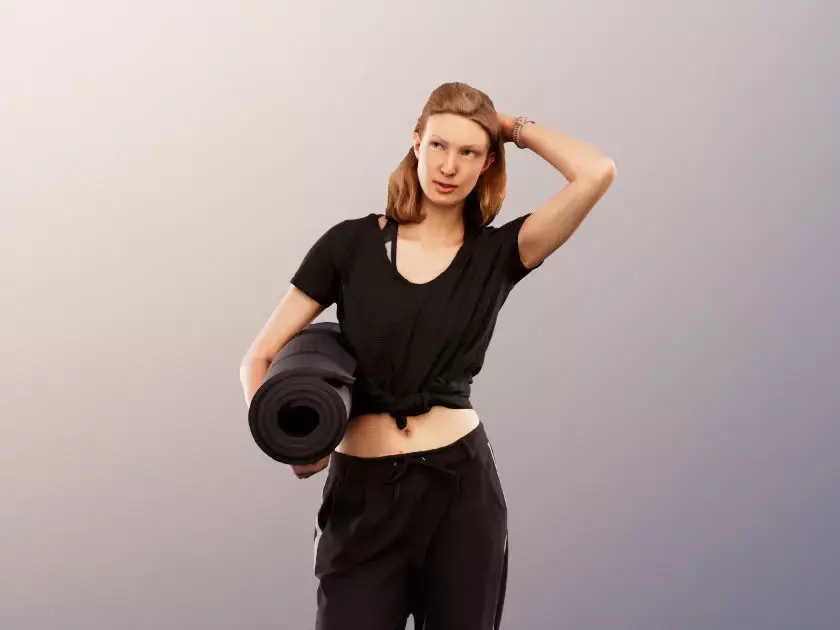 Janna 12023 - Athletic Woman Standing With Yoga Mat Low-poly 3D model