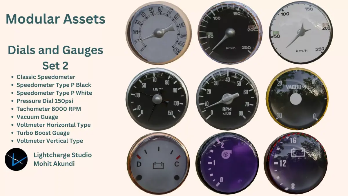 Dials and Gauges Set 2 Low-poly 3D model