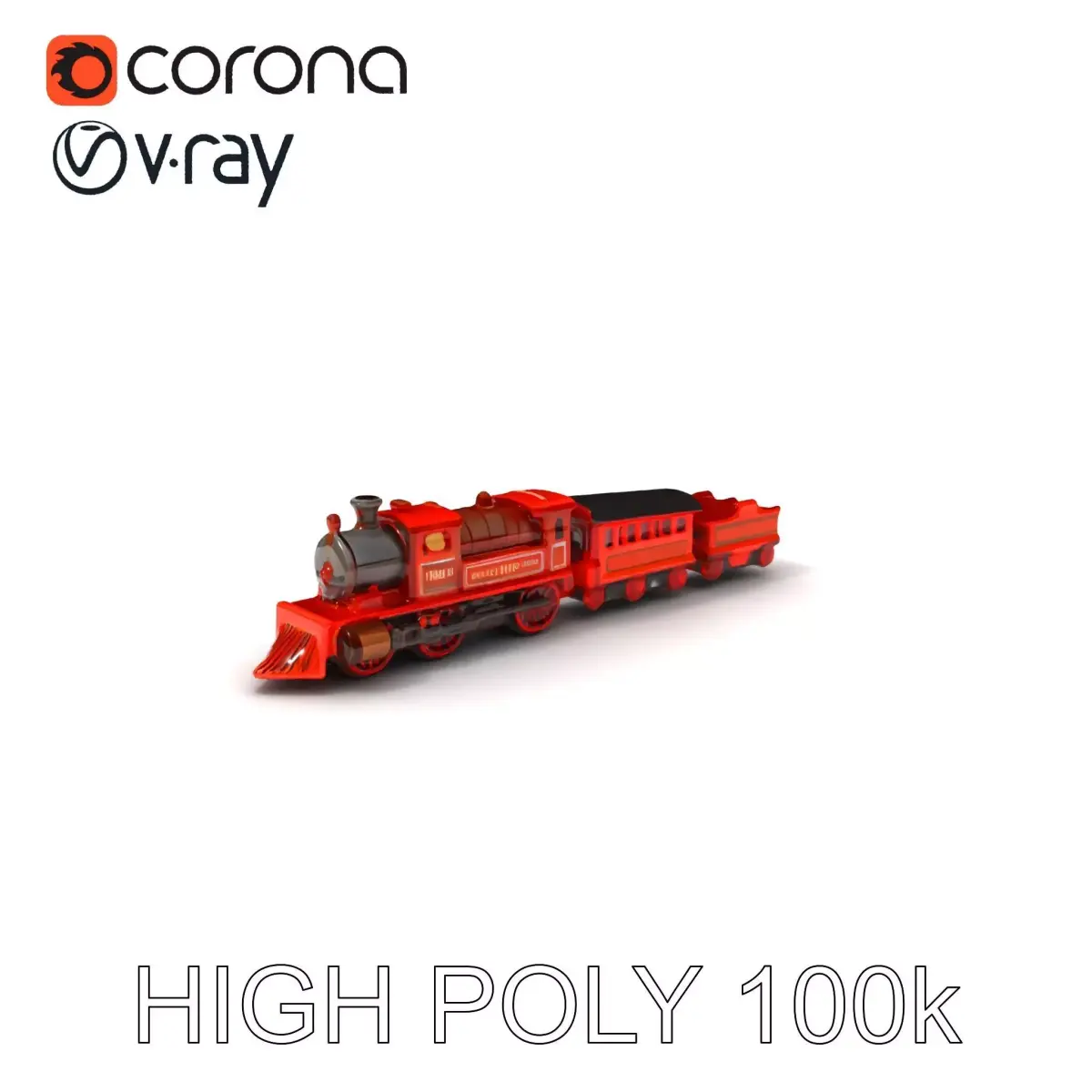 Vintage Steam Train Model Pack with PBR Textures Low-poly 3D model