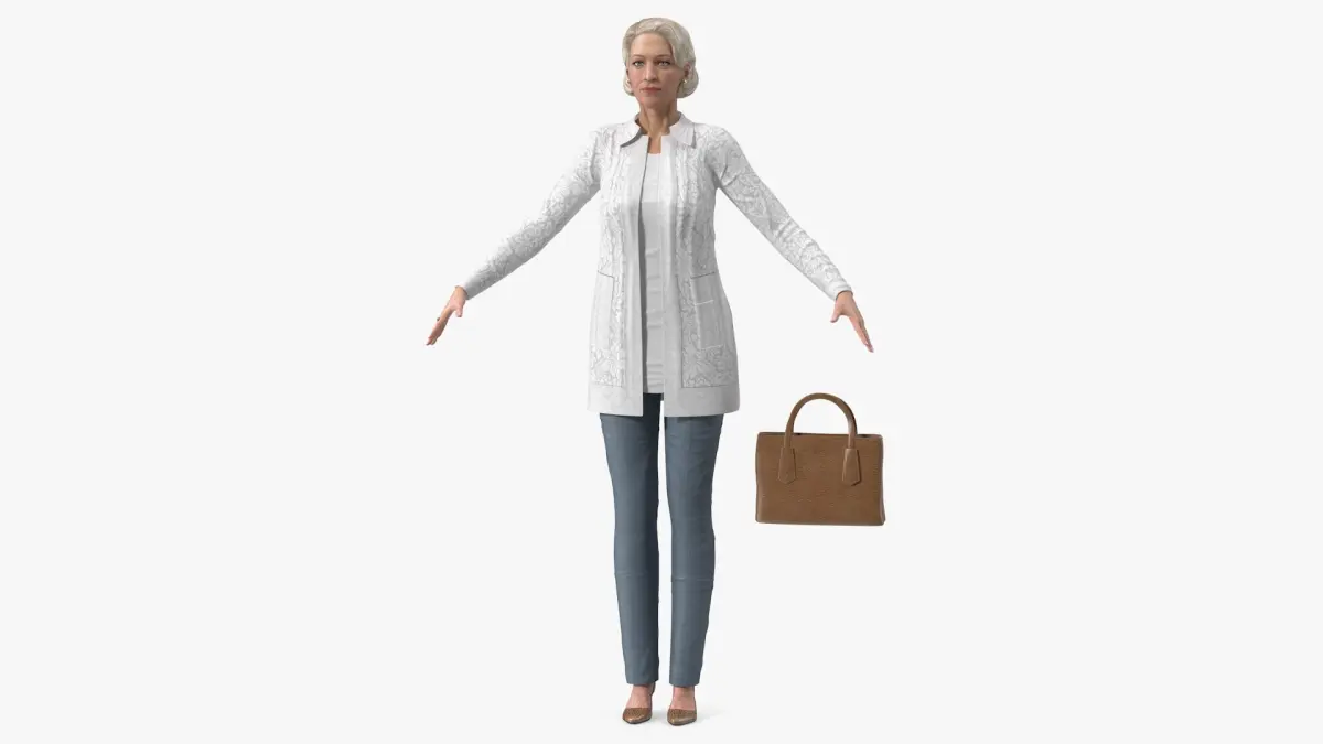 Elderly Lady in Casual Clothes T Pose 3D model