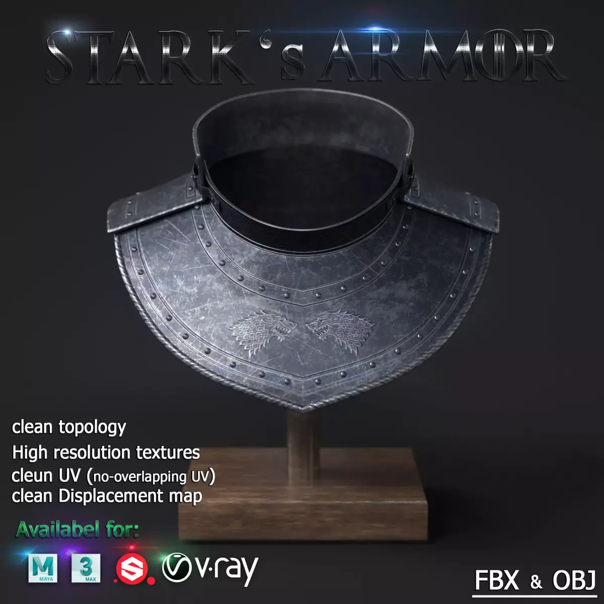 The Game of thrones stark family armor  Low-poly 3D model