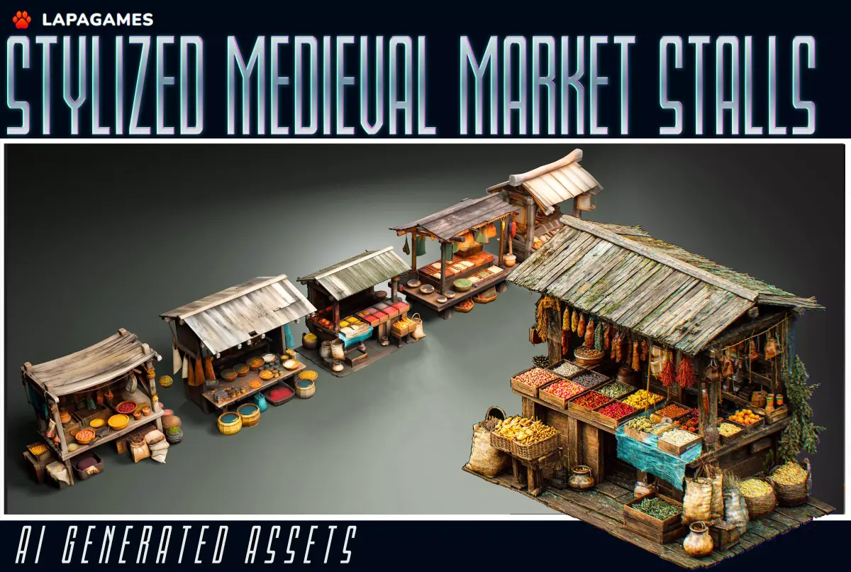 Stylized Medieval Market Stalls 3D model