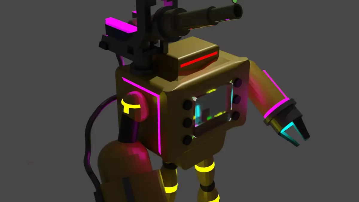 Low Poly Robot X with neon lights 3D model