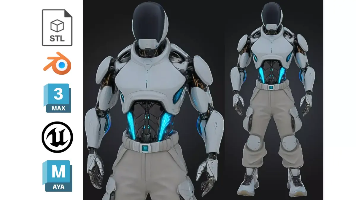 White Sci-Fi Male Android Character Low-poly 3D model