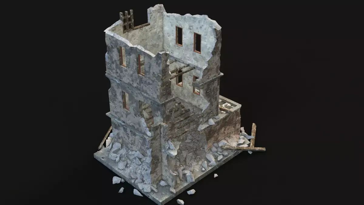 DESTROYED BUILDING 9 Low-poly 3D model