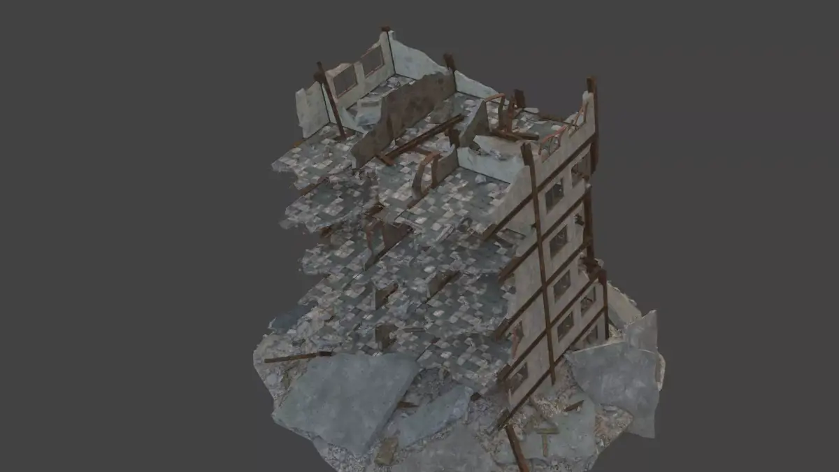 destroyed building Low-poly 3D model shop