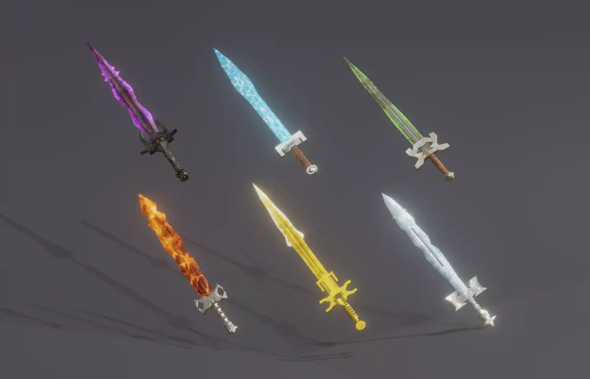 6 Elemental swords - magic swords 3D Model Collection