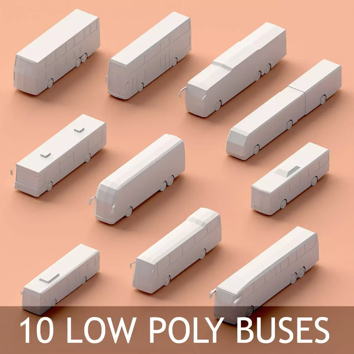 Paper Buses Low-poly 3D model