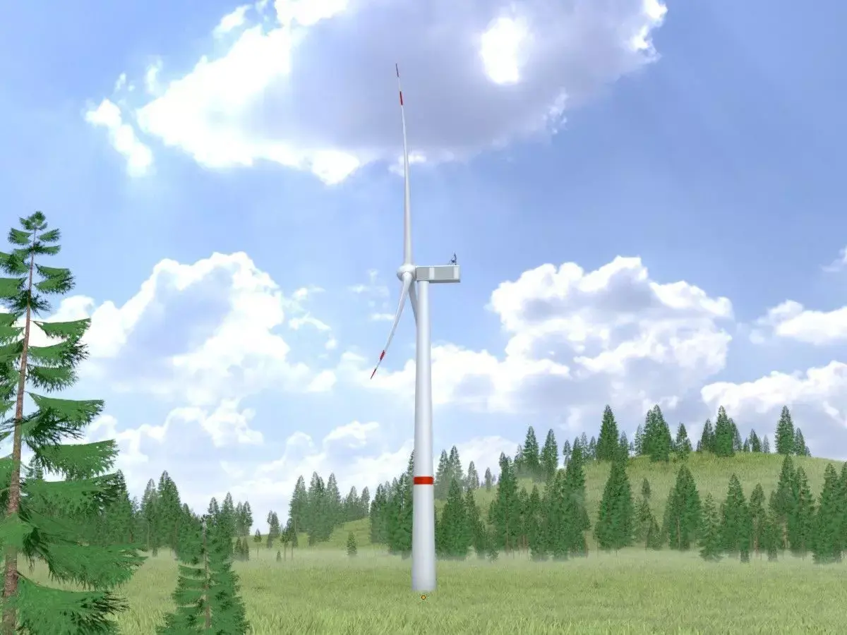 Wind turbine V1 H-120 RD 160 m with animation Low-poly 3D model
