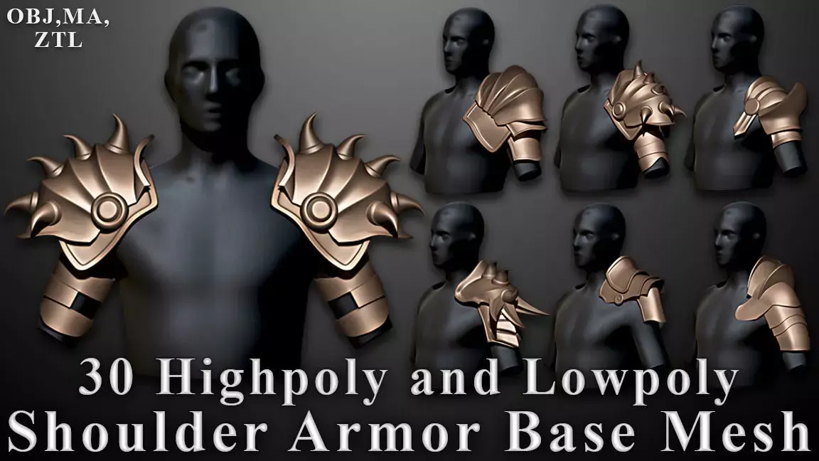 30 Highpoly and Lowpoly Shoulder Armor Low-poly 3D model