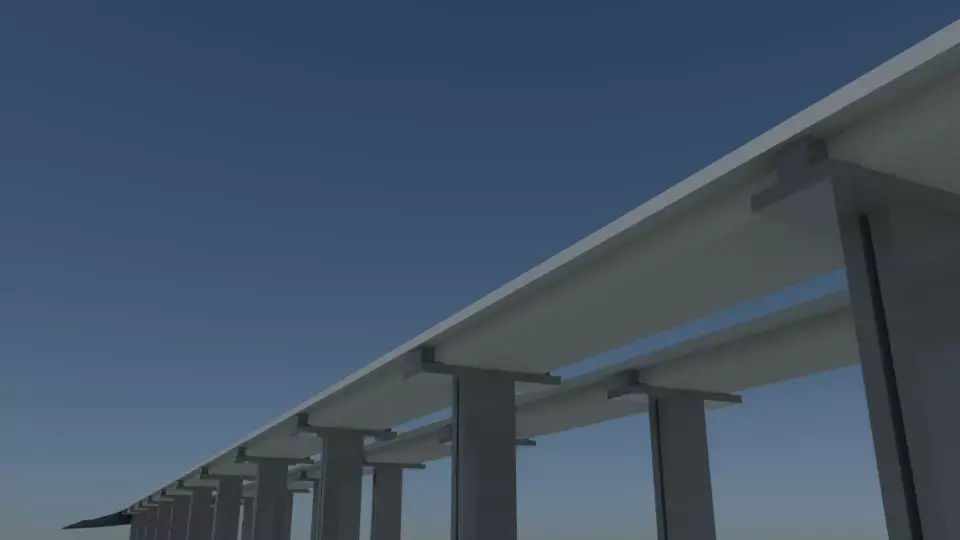HIGHWAY bridge with columns in sky Low-poly 3D model