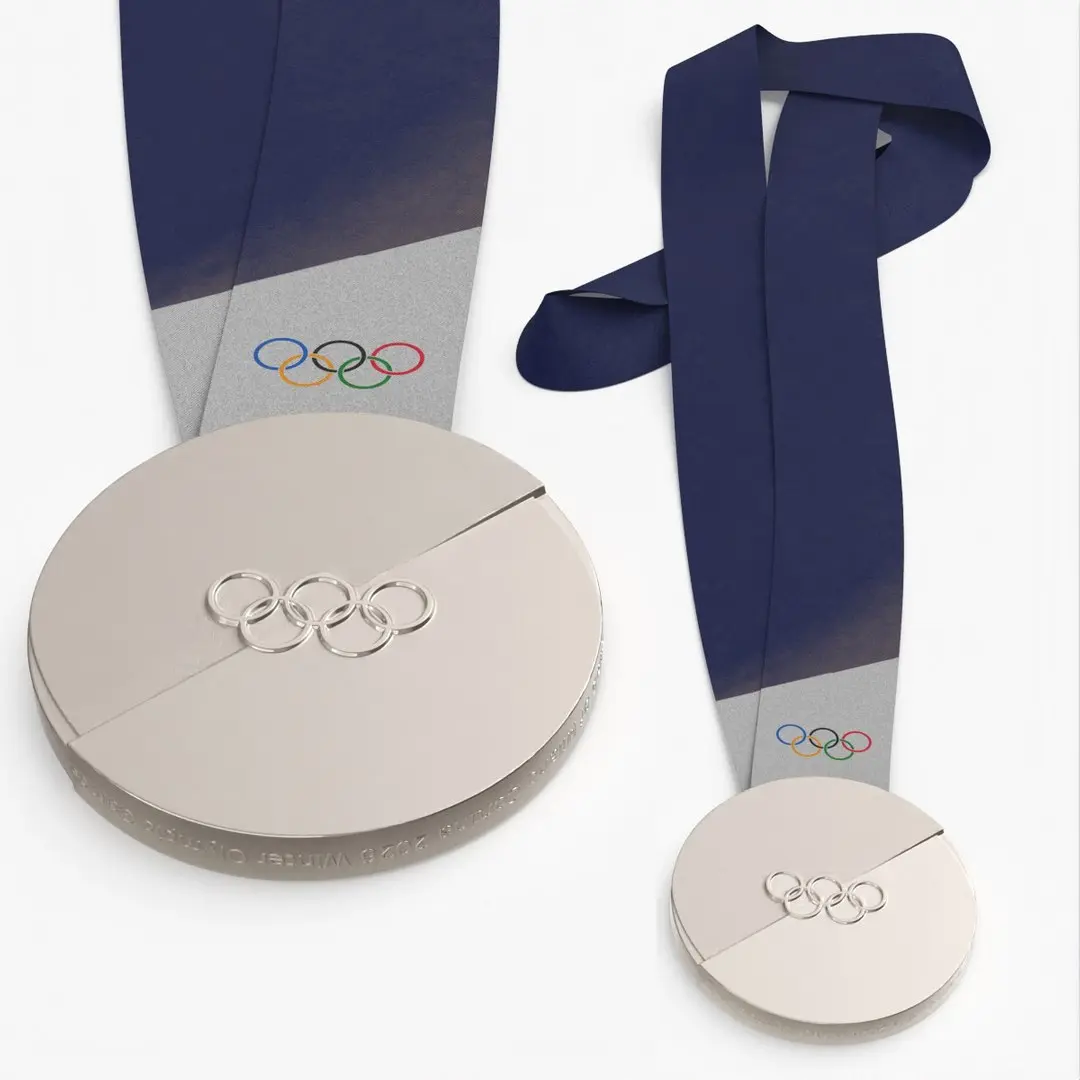 Official Olympic Silver Winner Medal Blue Strap 3D model