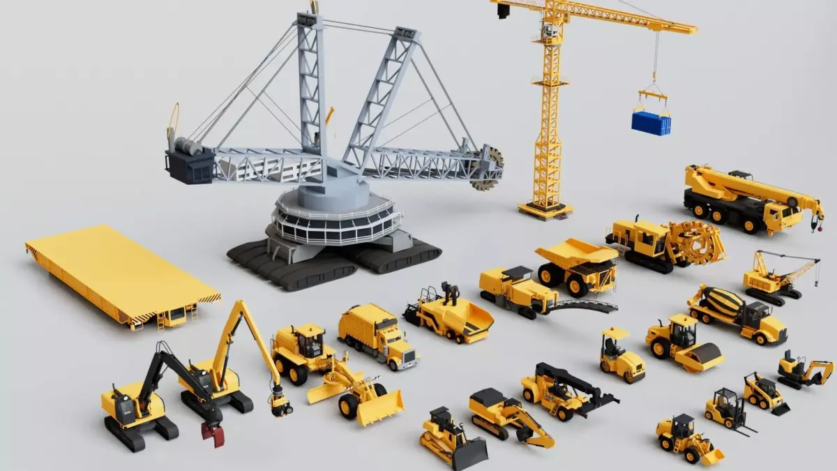 Heavy Industrial Machinery Construction Vehicles Collection Pack Low-poly 3D model