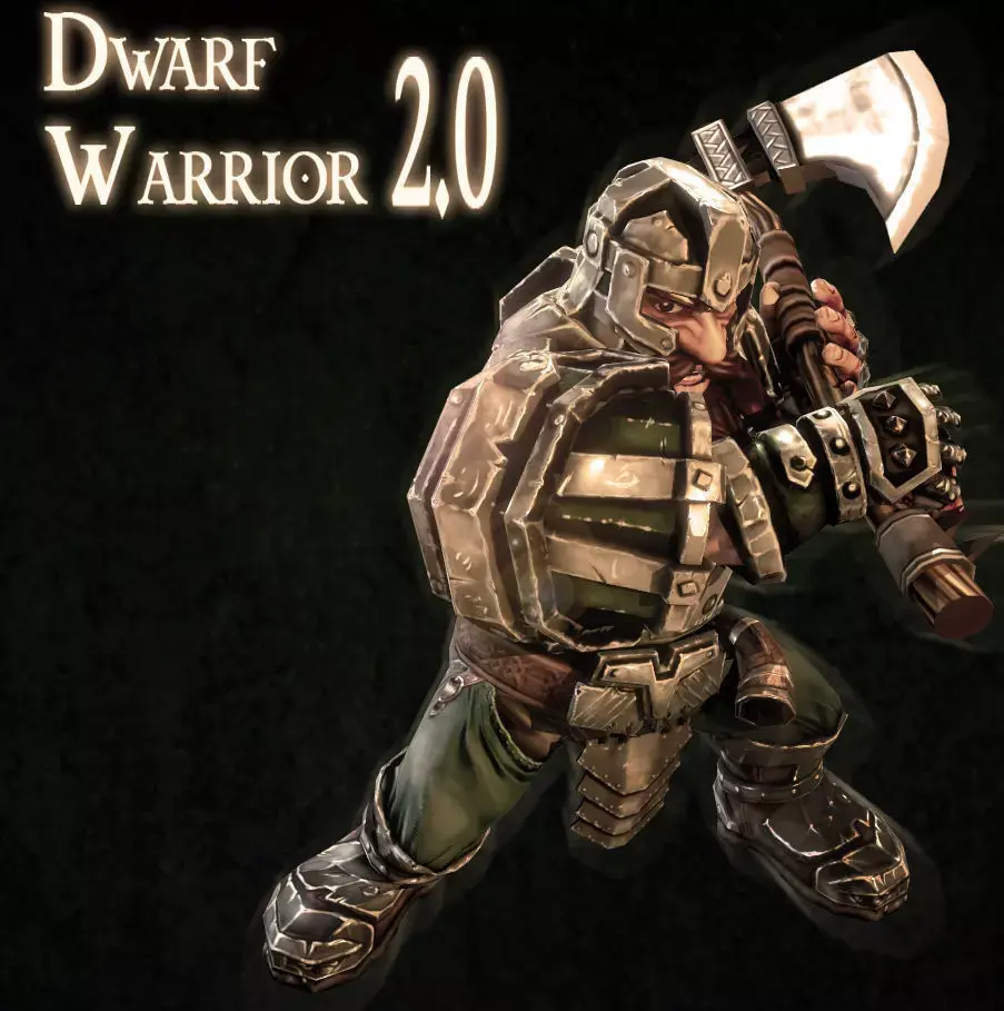 Dwarf warrior animated game model Low-poly 3D model