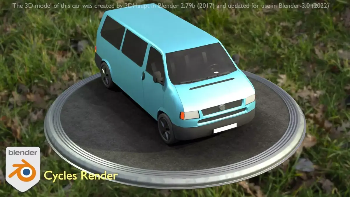 City Car 57 Commercial Minibus Type-C Blue Low-poly 3D model