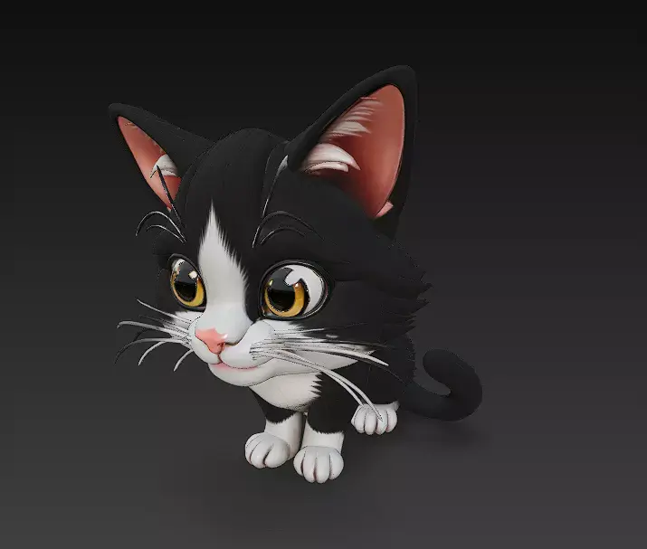 Cat Kitten Realistic 3D Model Basic - Low Poly Realistic  Low-poly 3D model