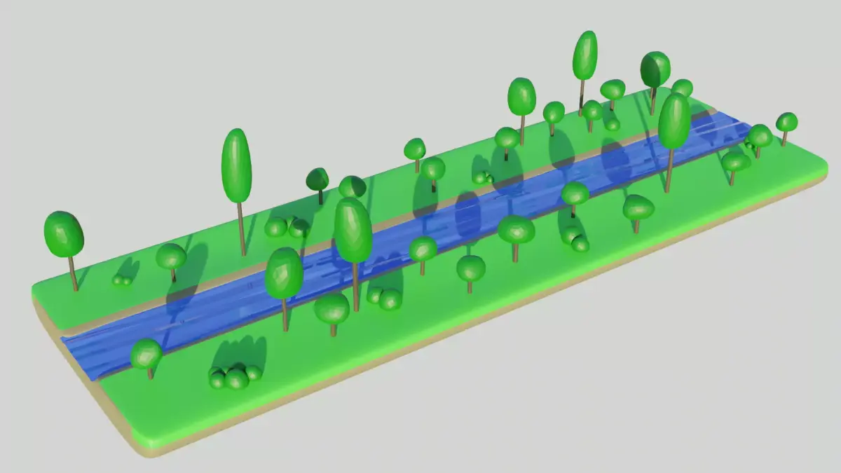 Low Poly River 3D Model area with trees and Free low-poly 3D model